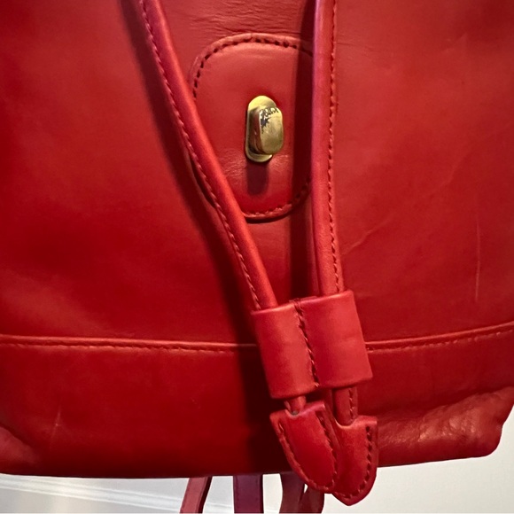 Red Genuine Leather Backpack Brass Turn Lock Closure adjustable strap purse bag - Picture 9 of 9